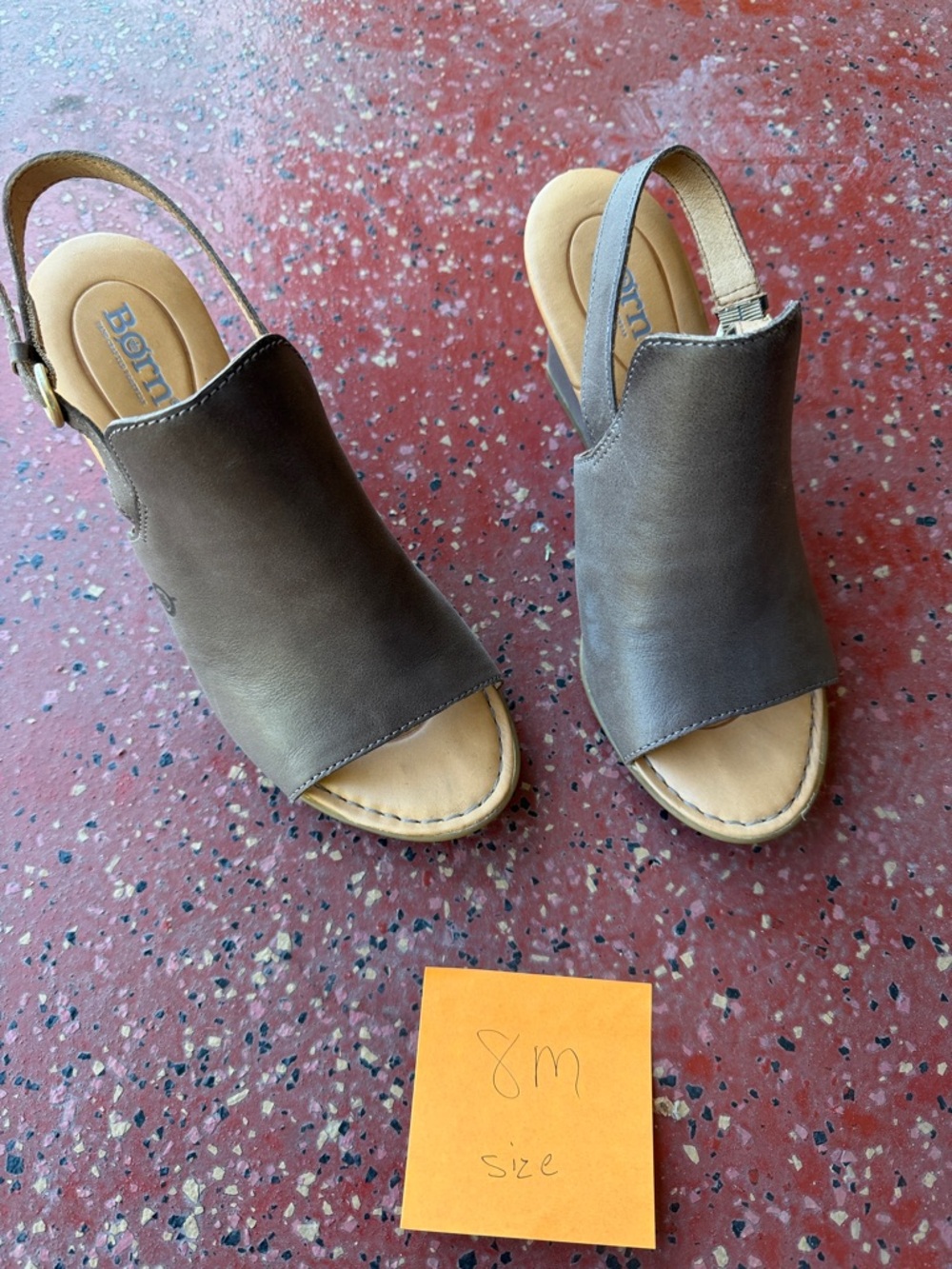 Born Women's Olive Brown Leather Open-Toe Slingback Sandals